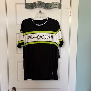 Marc Ecko Men's Black and Lime Green Tee Size L
